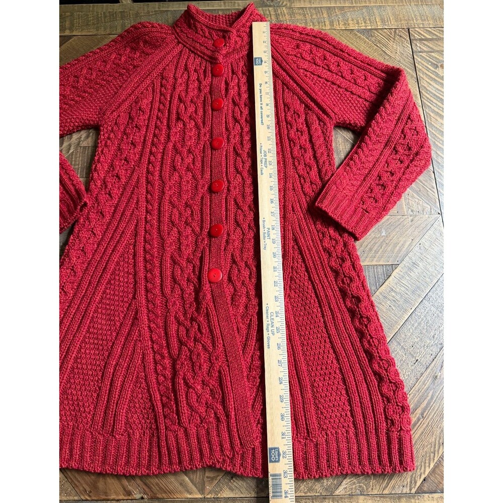 Blarney Ireland 100% Merino Wool Long Cable Knit Sweater L Made in Ireland Red - Picture 10 of 11